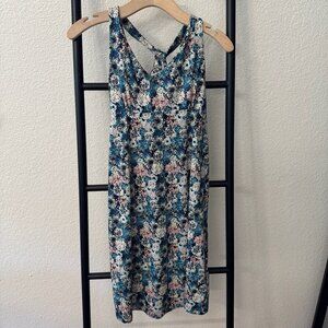 Patagonia Teal Blue Floral Mini Dress with Pink and White Accents